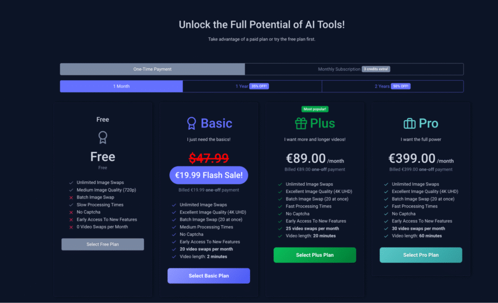 Facy AI pricing